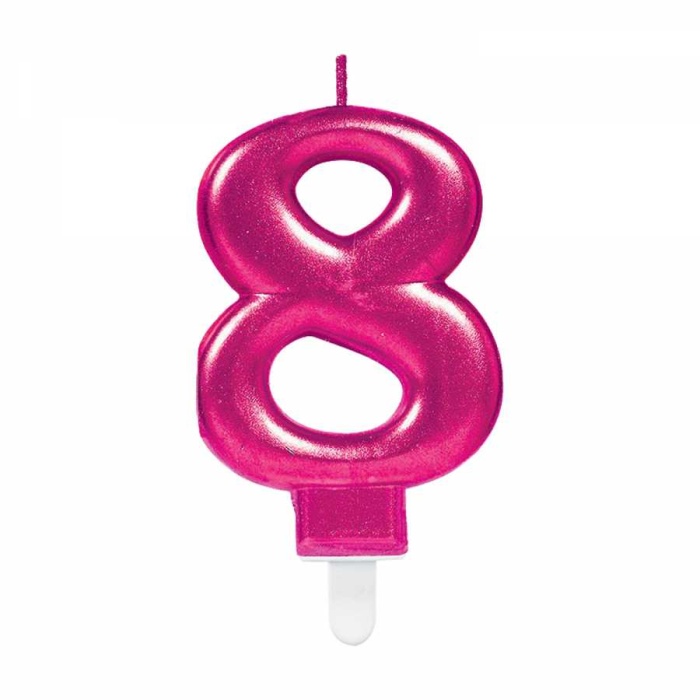 8 Rakam Fuşya Işıltılı Mum 7 cm