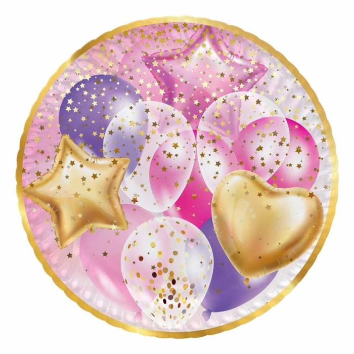 Uçan Balonlar Pembe Karton Tabak
