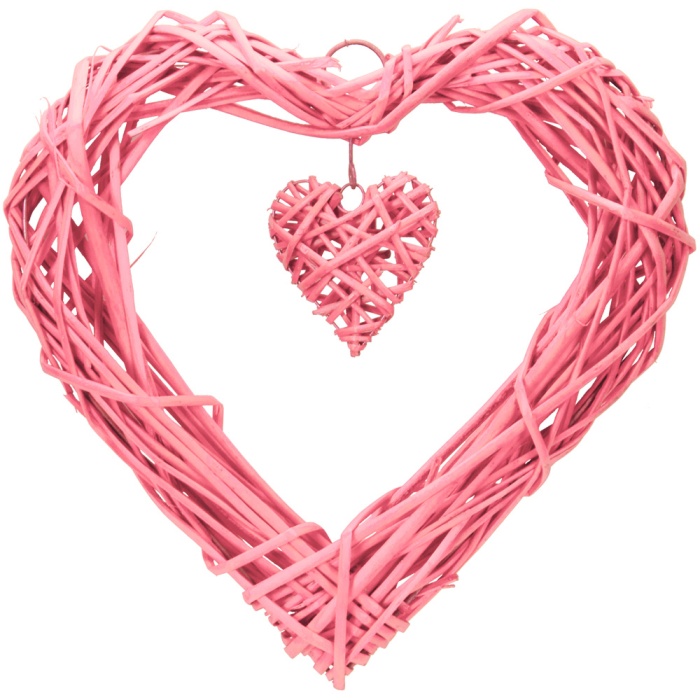 Pembe Kalp Hasır Sarkıt Süs 35 cm
