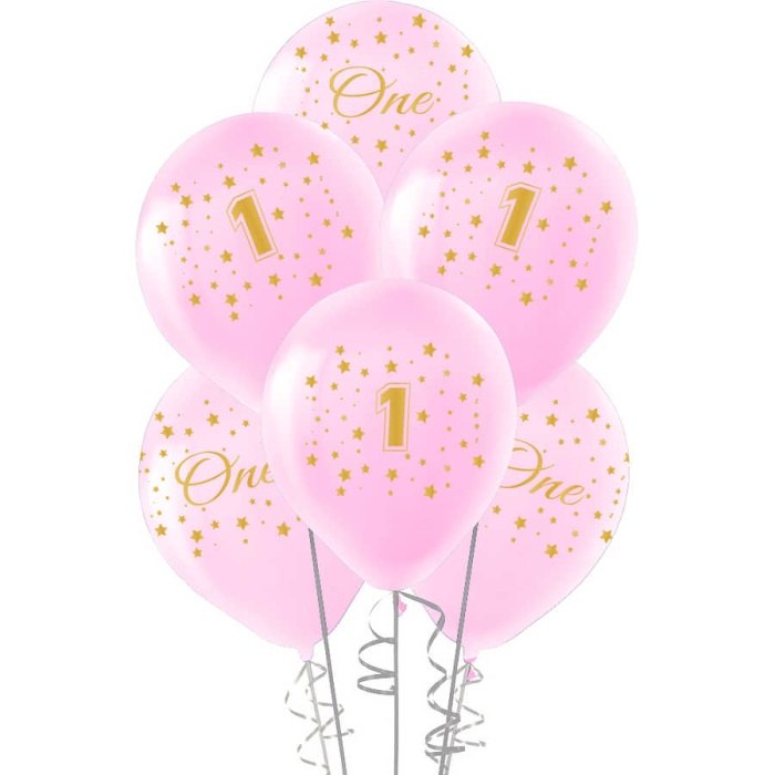 Altın First Year Baskılı Pembe Balon 12