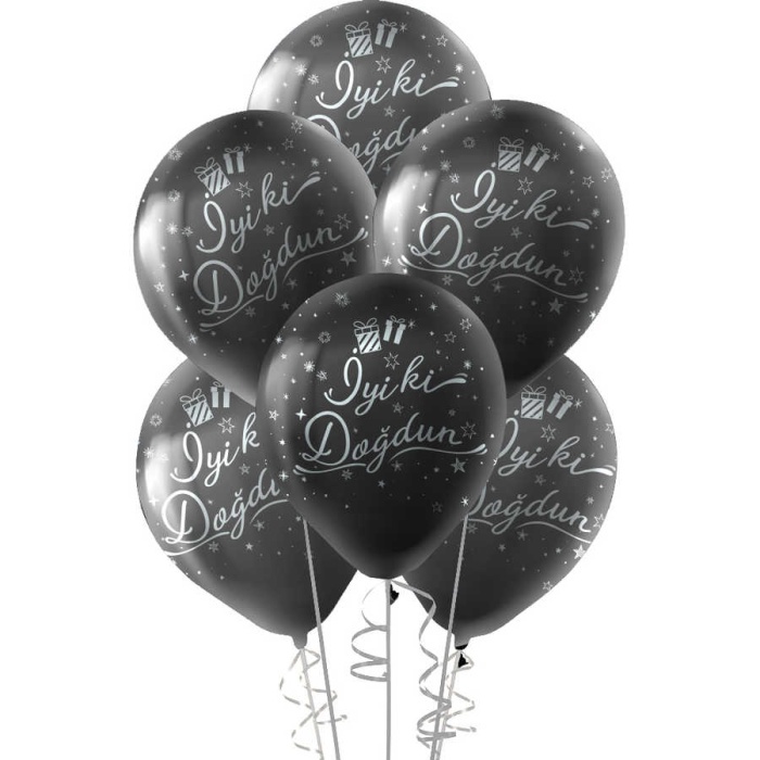 Gümüş İyi ki Doğdun Baskılı Siyah Balon 12