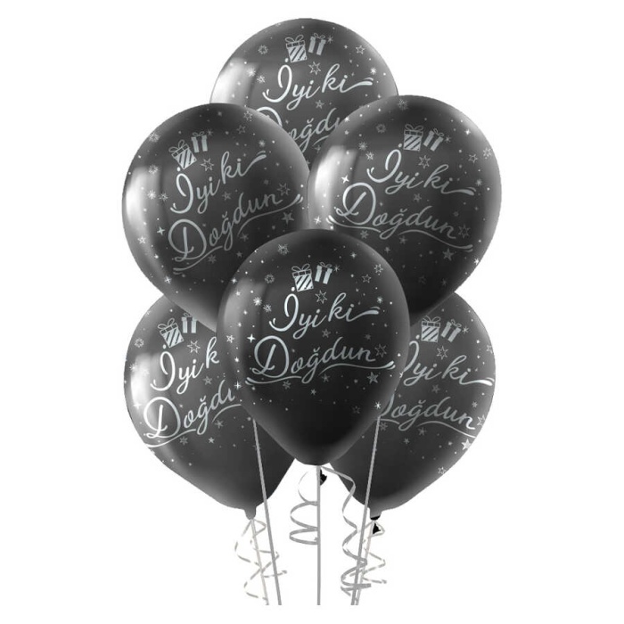 Gümüş İyi ki Doğdun Baskılı Siyah Balon 12