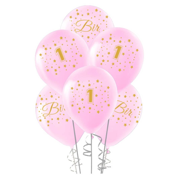 Altın 1 Yaş Baskılı Pembe Balon 12
