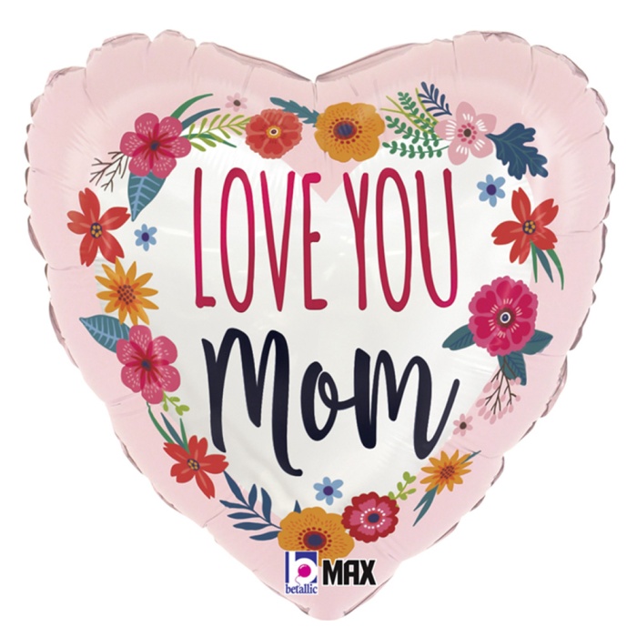 Love You Mom Blossoms Grabo Kalp Folyo Balon 18
