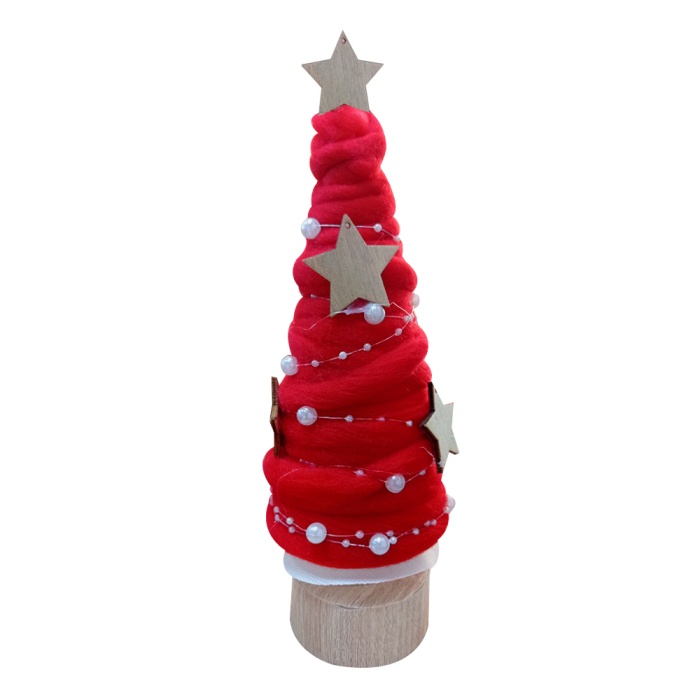 Kırmızı Örgü Dekor Çam Ağacı 27cm