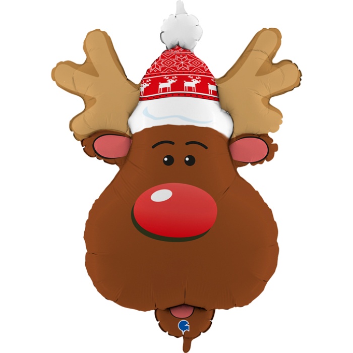 Smiley Reindeer Head Grabo Folyo Balon 34