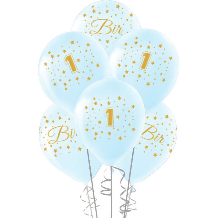 Altın 1 Yaş Baskılı Mavi Balon 12