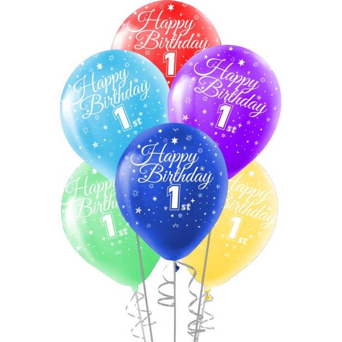 Happy Birthday 1 Yaş Baskılı Karışık Renk Balon 12