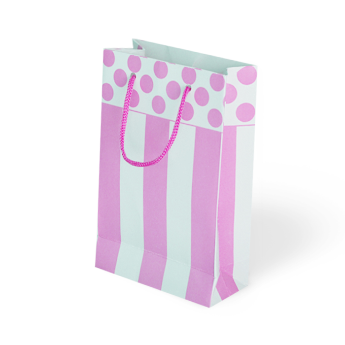 11x16x5 Karton Poşet Polka Line -Pembe-