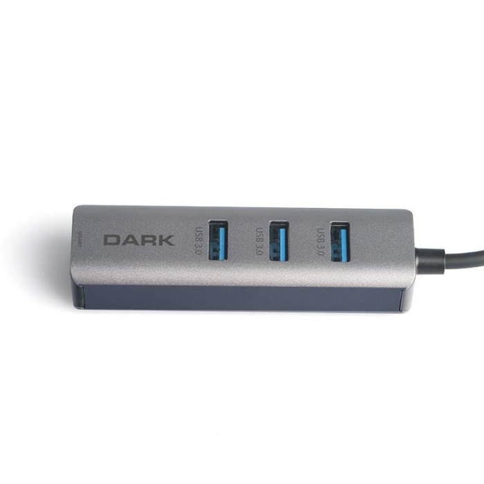 Dark USB Type-A to RJ45 Gigabit Ethernet ve 3xUSB 3.0 Hub Çoklayıcı Adaptör