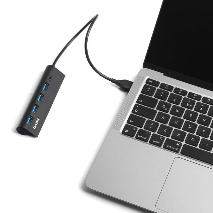 Dark USB Type-A to 1xUSB-C Charge 4 Port USB2.0 HUB