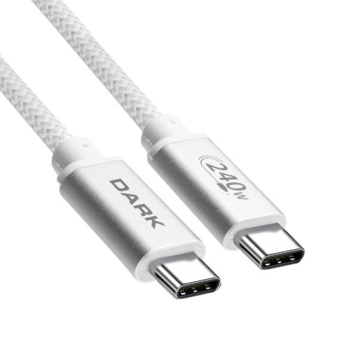 Dark 1m USB Type-C 240W PD Ultra Hızlı Şarj ve 480Mbps Örgülü Kablo (Beyaz)