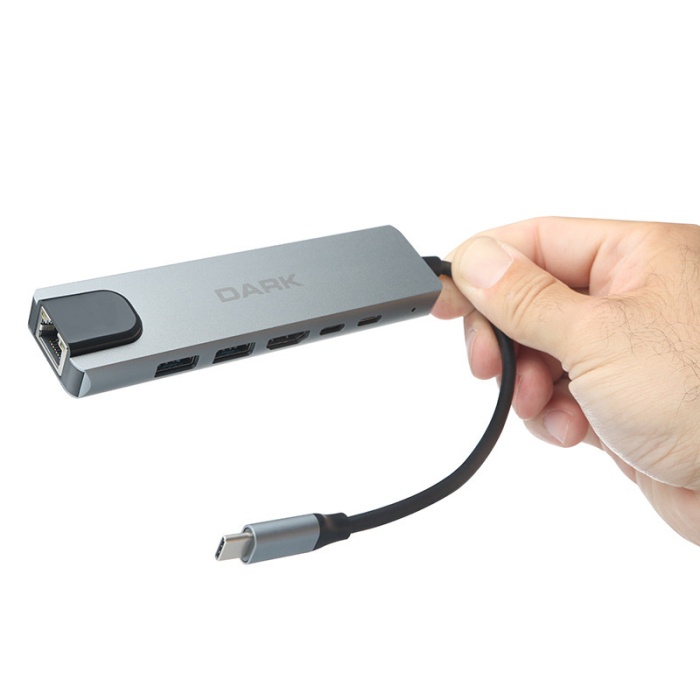 Dark 6sı 1 Arada USB 3.2 Gen 1 Type-C to Ethernet / HDMI / USB 3.0 - USB 2.0 / USB-C PD 100W Macbook Pro/Air & Notebook/Ultrabook için Port Çoklayıcı HUB