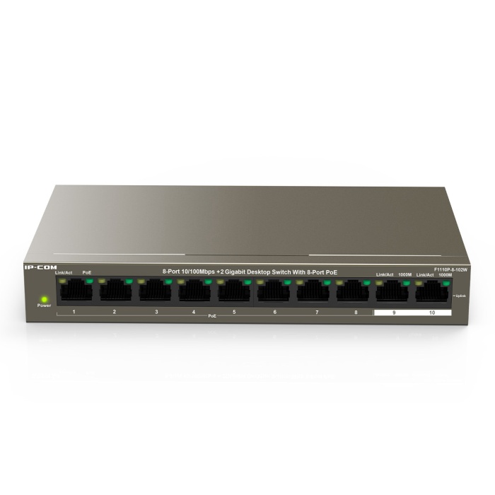 IP-COM IP-F1110P-8-102W 8 PORT 10/100 8 PORT POE 2 PORT GIGABIT UPLINK 102W YONETILEMEZ DESKTOP SWITCH