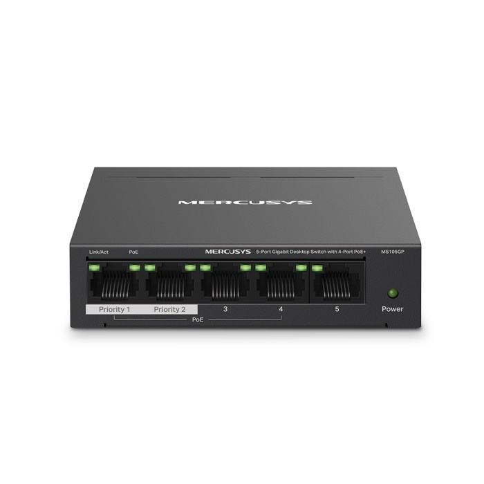 TP-LINK MERCUSYS MS105GP 5 PORT 10/100/1000 4 PORT POE+ YONETILEMEZ DESKTOP SWITCH METAL KASA