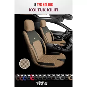 Efes Konfor Serisi Baklava Desenli Kumaş Deri Detay Koltuk Kılıfı Takımı 5 Tek Koltuk Bej