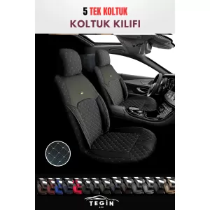 Efes Konfor Serisi Baklava Desenli Kumaş Deri Detay Koltuk Kılıfı Takımı 5 Tek Koltuk Siyah Beyaz