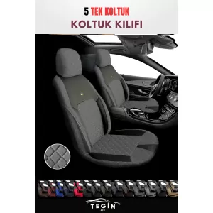 Efes Konfor Serisi Baklava Desenli Kumaş Deri Detay Koltuk Kılıfı Takımı 5 Tek Koltuk Füme