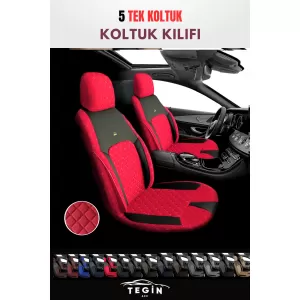 Efes Konfor Serisi Baklava Desenli Kumaş Deri Detay Koltuk Kılıfı Takımı 5 Tek Koltuk Kırmızı