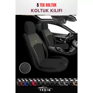 Efes Konfor Serisi Baklava Desenli Kumaş Deri Detay Koltuk Kılıfı Takımı 5 Tek Koltuk Siyah