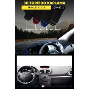 Renault Clıo 3 (2010-2012) 3d Torpido Koruma Kılıfı - Ön Göğüs Kaplama - Mavi Şerit