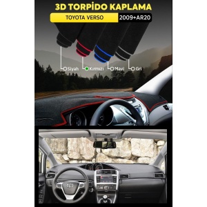 Toyota Verso (2009 + Ar20 ) 3d Torpido Koruma Kılıfı - Ön Göğüs Kaplama - Kırmızı Şerit