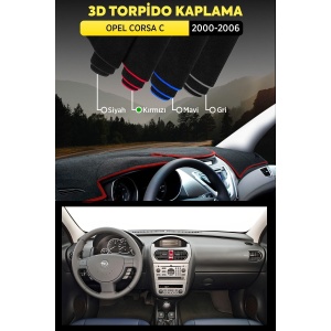 Opel Corsa C (2000-2006) 3d Torpido Koruma Kılıfı - Ön Göğüs Kaplama - Kırmızı Şerit