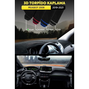 Peugeot 2008 (2019-2021) 3d Torpido Koruma Kılıfı - Ön Göğüs Kaplama - Siyah Şerit