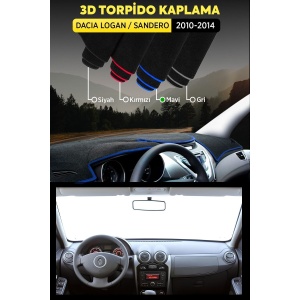 Dacıa Logan / Sandero (2010-2014) 3d Torpido Koruma Kılıfı - Ön Göğüs Kaplama - Mavi Şerit