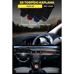 Audı A6 (1997-2004) 3d Torpido Koruma Kılıfı - Ön Göğüs Kaplama - Mavi Şerit