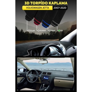 Volkswagen Jetta (2007-2020) 3d Torpido Koruma Kılıfı - Ön Göğüs Kaplama - Gri Şerit