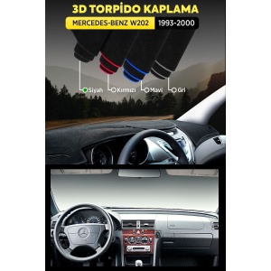 Mercedes - Benz W202 (1993-2000) 3d Torpido Koruma Kılıfı - Ön Göğüs Kaplama - Siyah Şerit