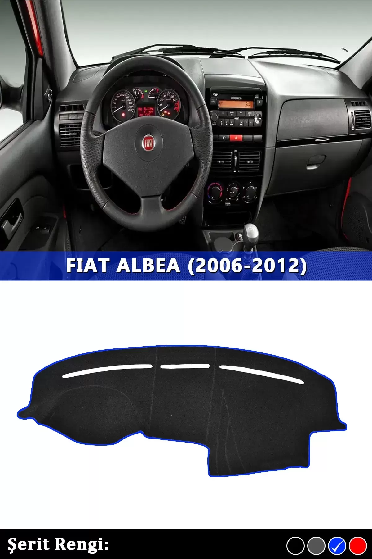 Fıat Albea (2006-2012) 3d Torpido Kılıfı Panel Koruyucu Göğüs Kaplama - Mavi Şerit