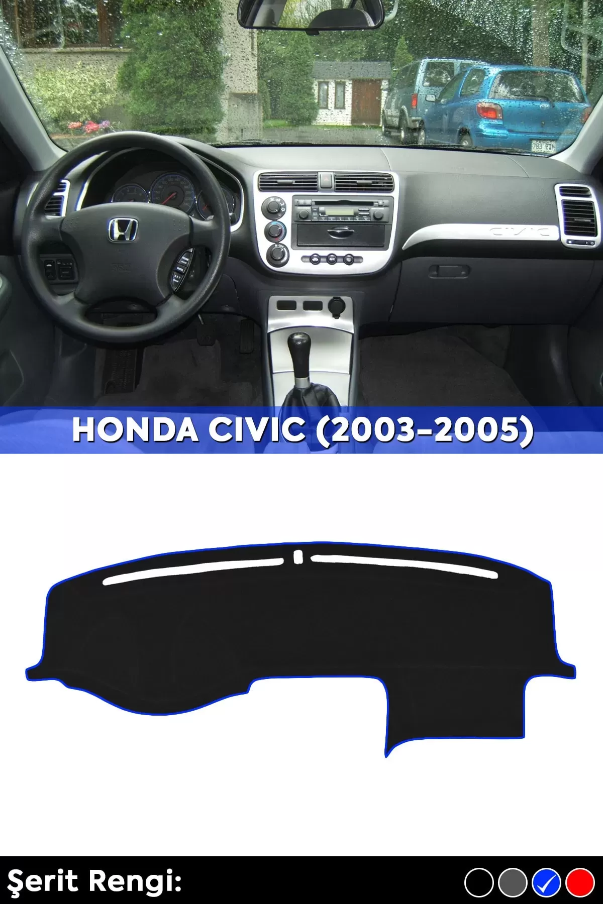 Honda Cıvıc (2003-2005) 3d Torpido Koruma Kılıfı - Ön Göğüs Panel Kaplama - Mavi Şerit