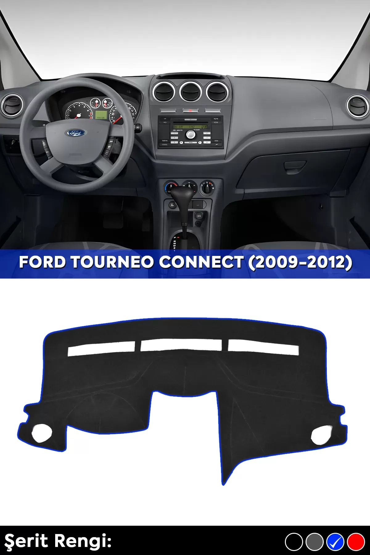 Ford Tourneo Connect (2009-2012) 3d Torpido Kılıfı Panel Koruyucu Göğüs Kaplama - Mavi Şerit