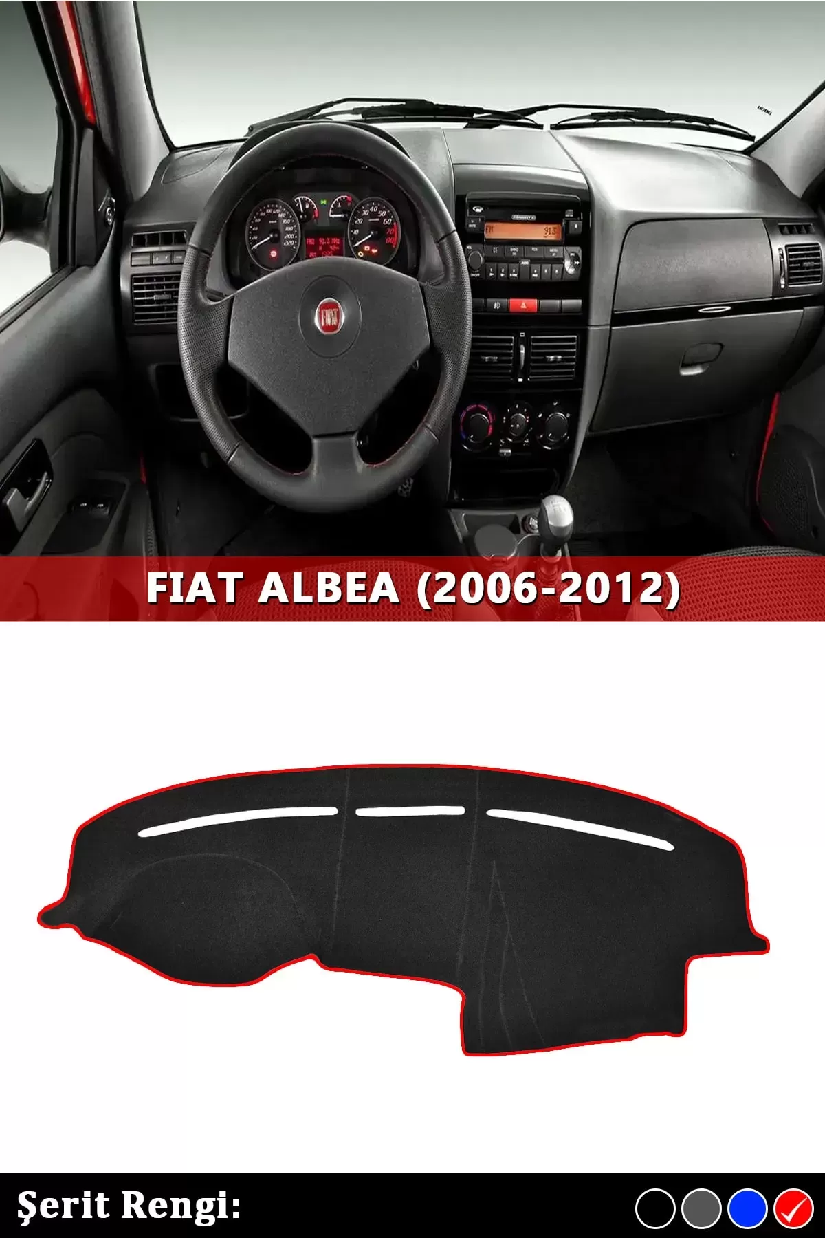 Fıat Albea (2006-2012) 3d Torpido Kılıfı Panel Koruyucu Göğüs Kaplama - Kırmızı Şerit
