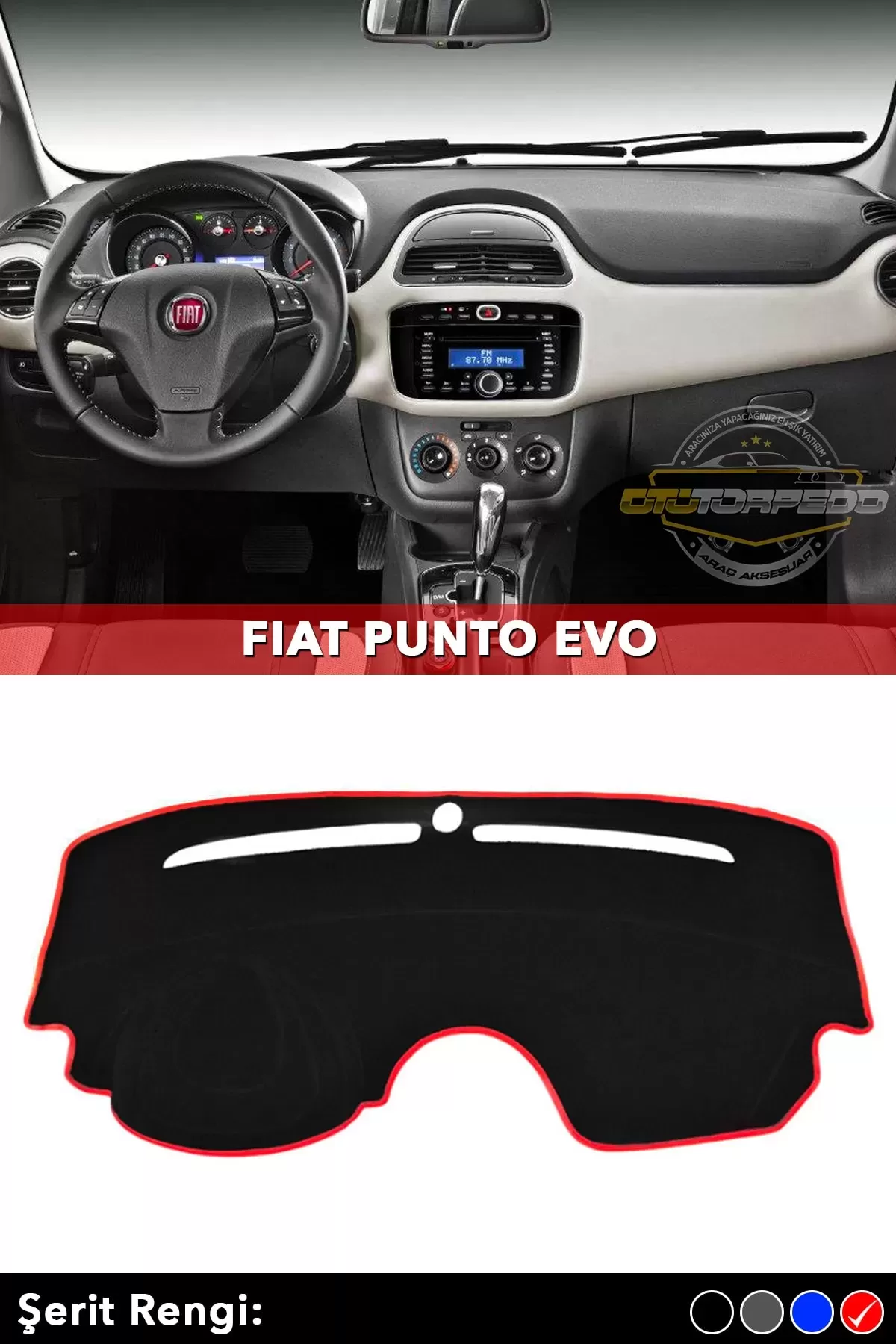 Fıat Punto Evo 3d Torpido Koruyucu Kılıf - Ön Göğüs Panel Kaplama - Kırmızı Şerit