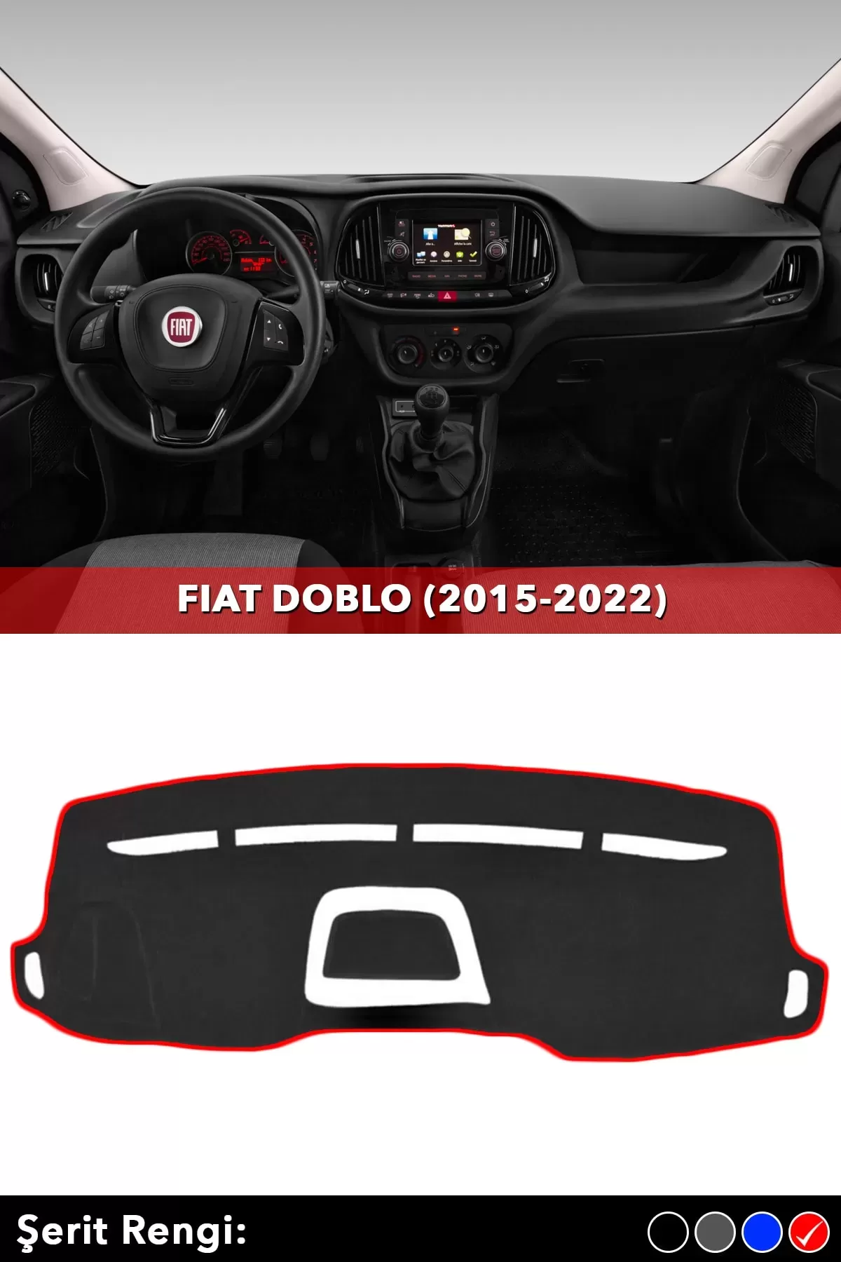 Fıat Doblo (2015-2022) 3d Torpido Kılıfı Panel Koruyucu Göğüs Kaplama - Kırmızı Şerit
