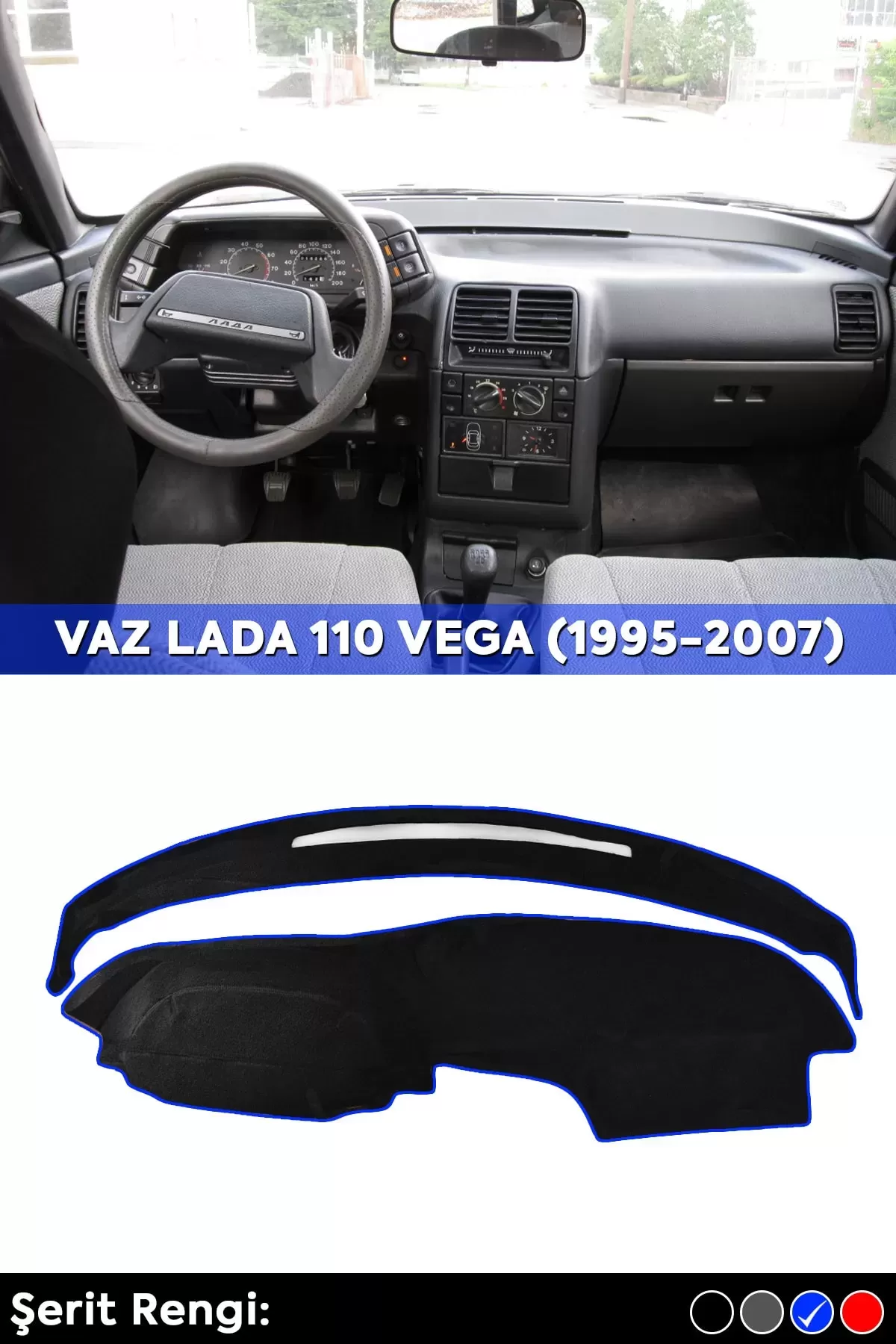 Vaz Lada 110 Vega (1995-2007) 3d Torpido Koruma Kılıfı - Ön Göğüs Kaplama - Mavi Şerit