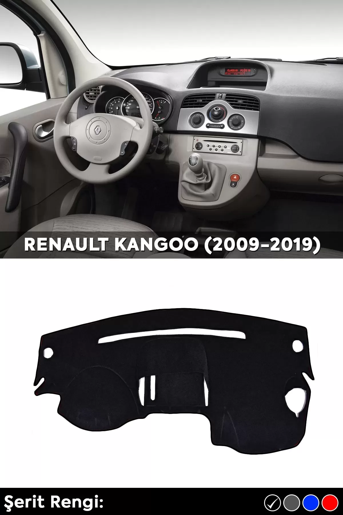 Renault Kangoo (2009-2019) 3d Torpido Koruma Kılıfı - Ön Göğüs Kaplama - Siyah Şerit