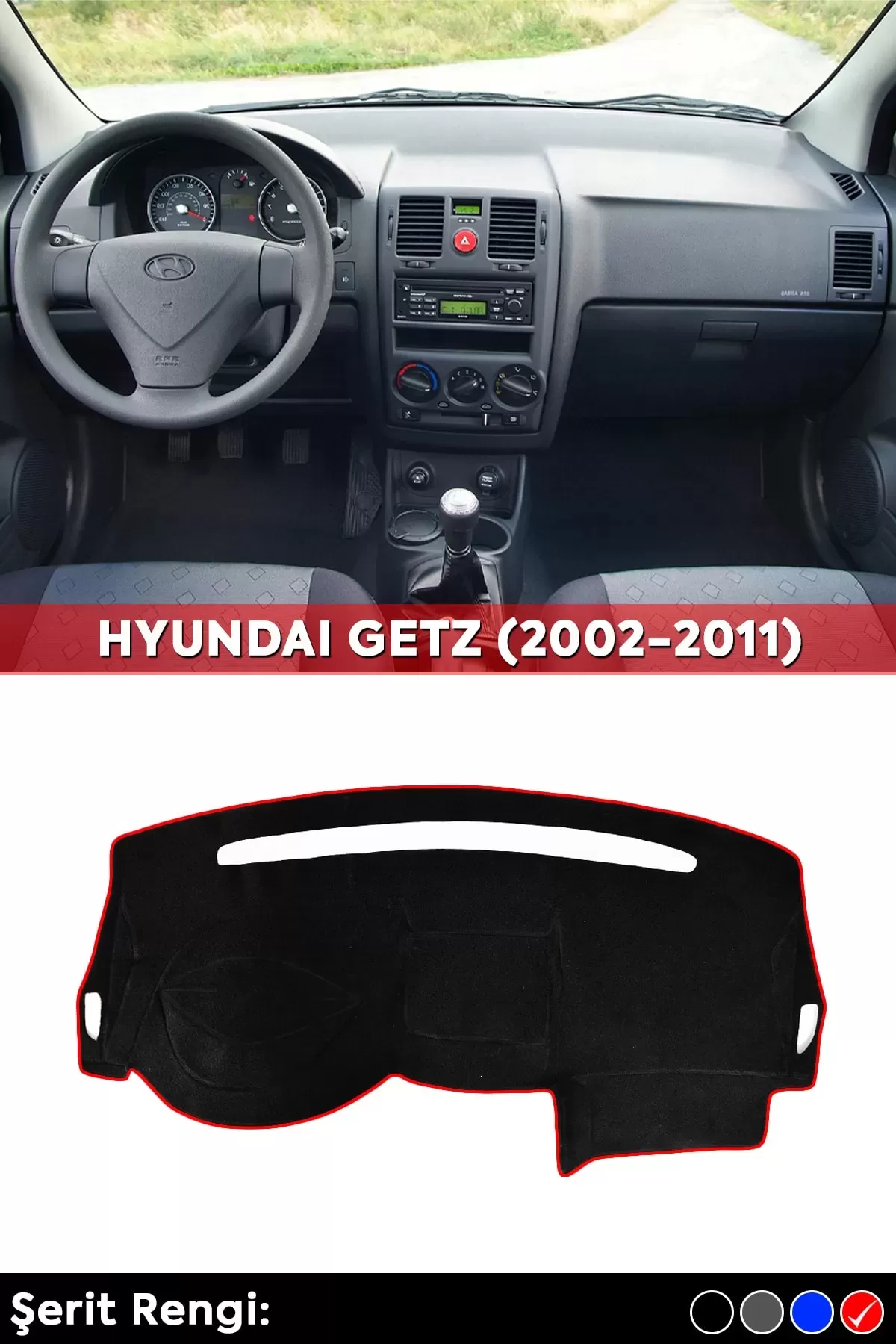 Hyundaı Getz (2002-2011) 3d Torpido Koruma Kılıfı - Ön Göğüs Panel Kaplama - Kırmızı Şerit