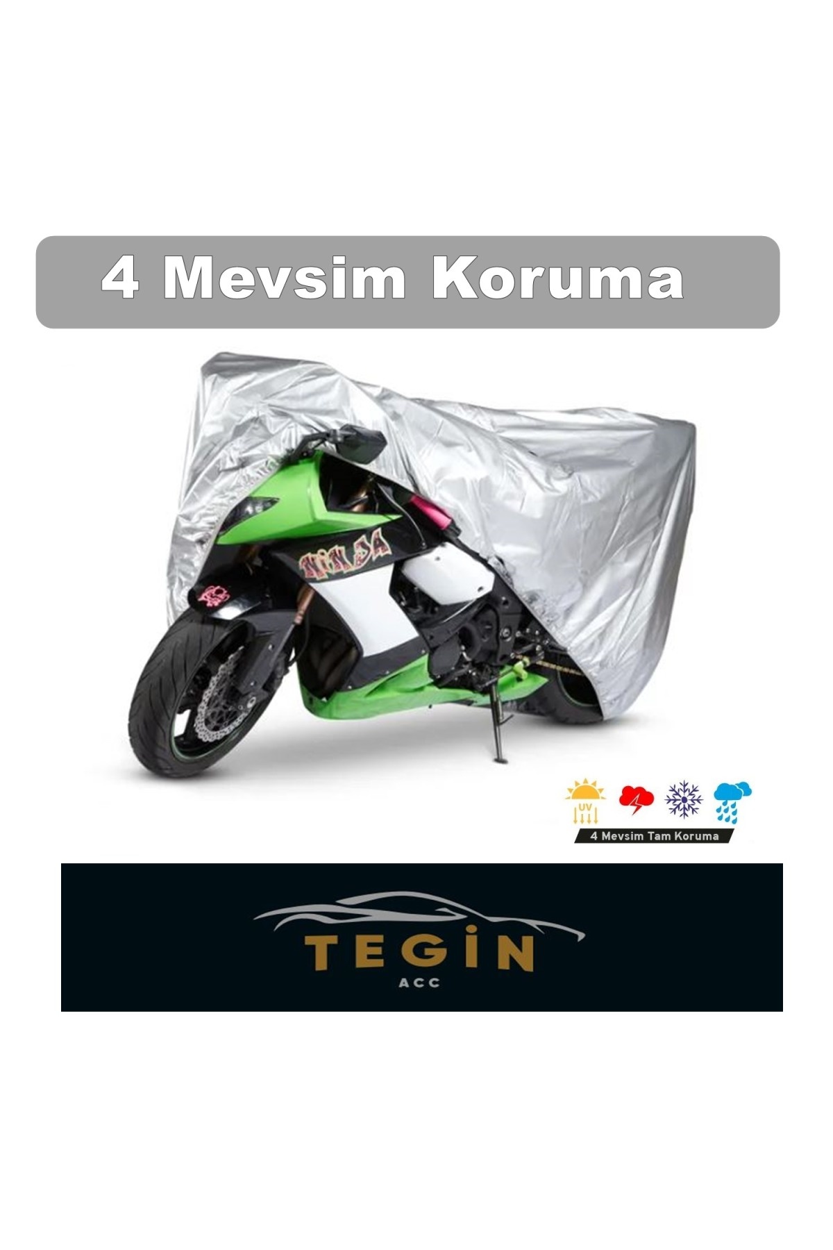Kral Motor Kr-57 Mille  Su Geçirmez Miflonlu Motosiklet Brandası Koruyucu Gümüş Prestij Serisi