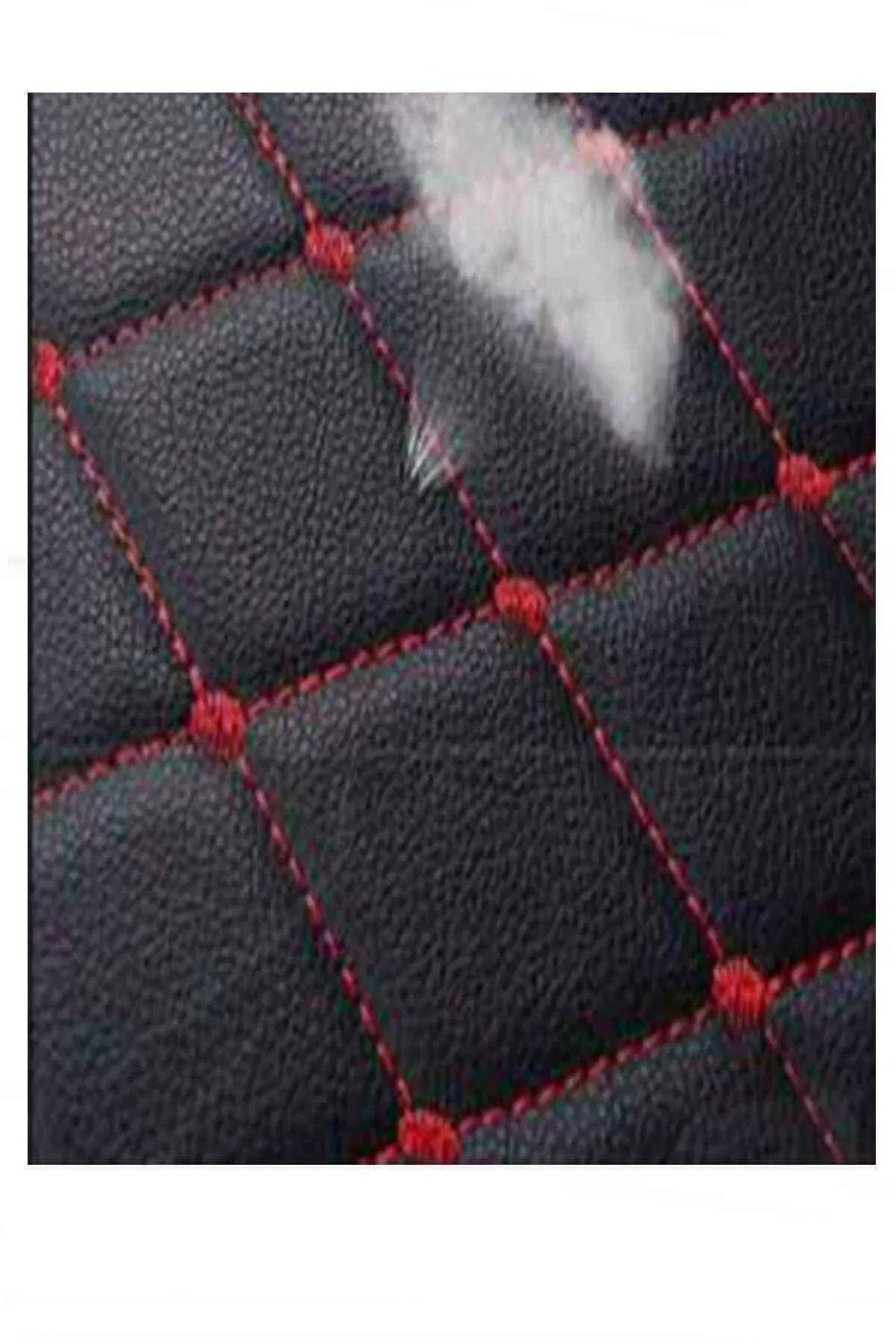 Araba Koltuk Minderi Ön Ve Arka Takım 3 Parça Aracınıza Stil Katın Siyah Deri Kırmızı Desen