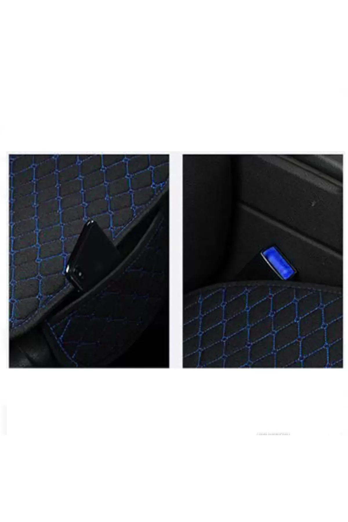 Araba Koltuk Minderi Ön Ve Arka Takım 3 Parça Aracınıza Stil Katın Siyah Kumaş Mavi