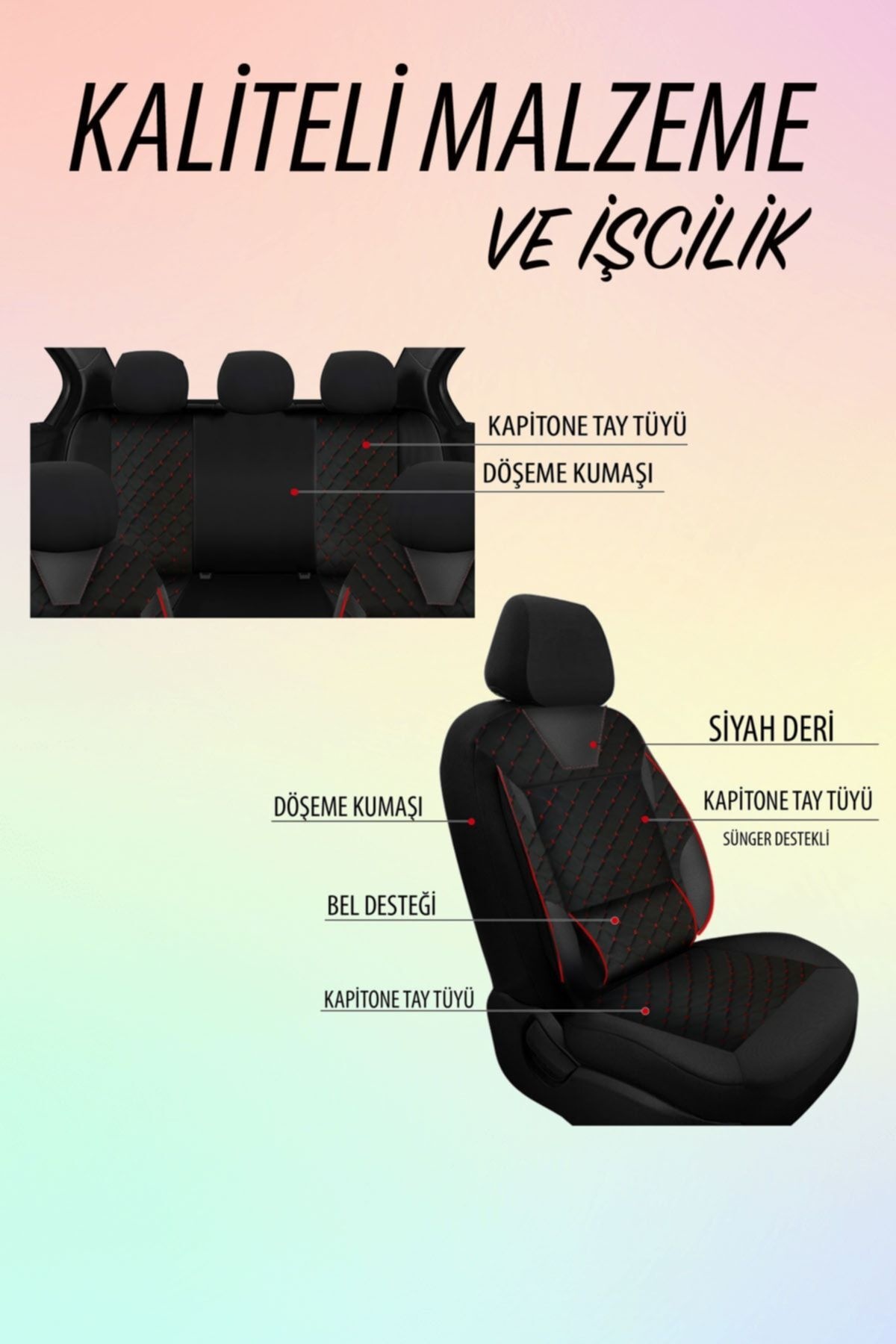 Bel Destekli Sport Tay Desing Deri Kumaş Koltuk Kılıfı Kırmızı