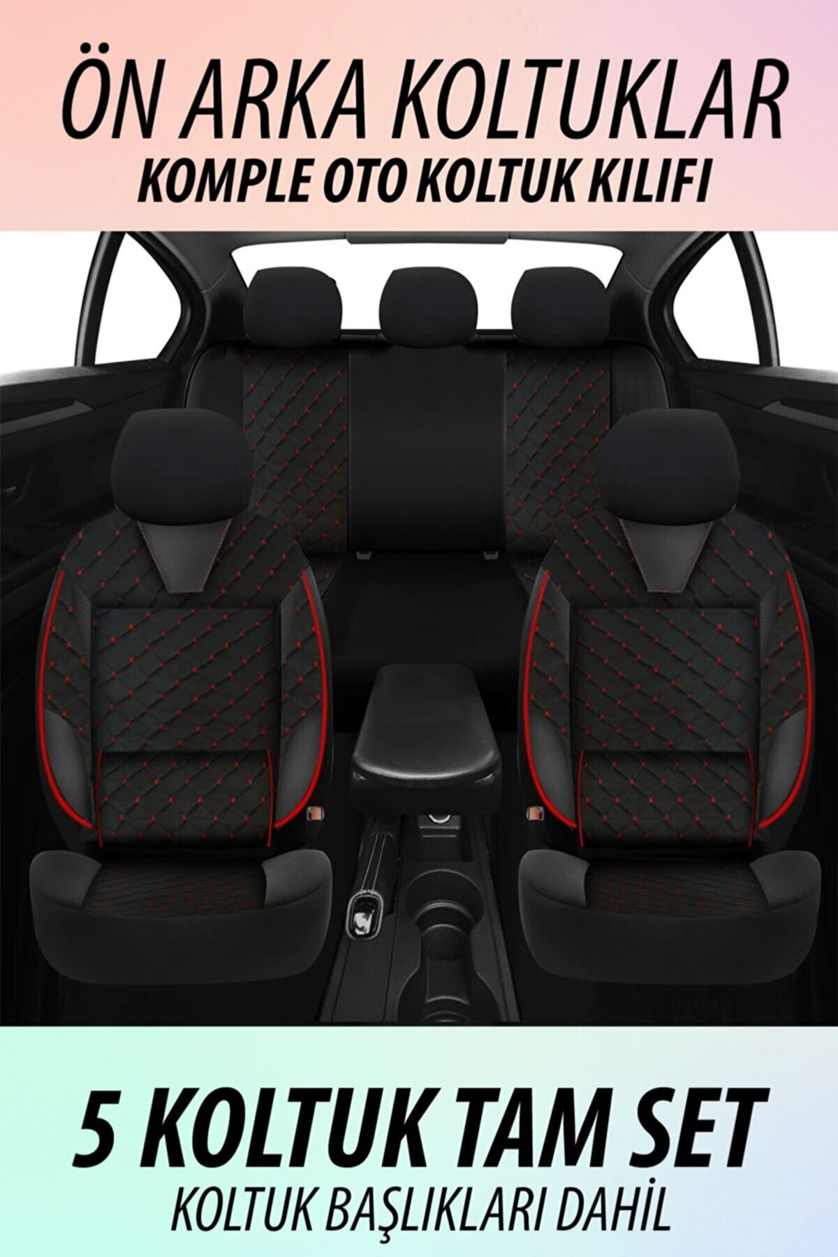 Bel Destekli Sport Tay Desing Deri Kumaş Koltuk Kılıfı Kırmızı