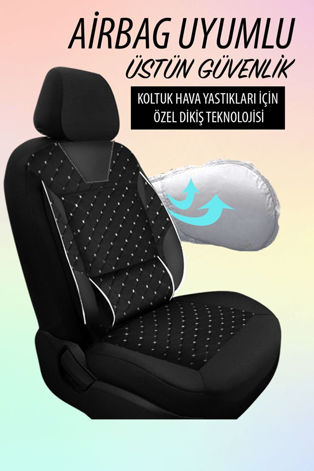 Bel Destekli SportTay Desing Deri Kumaş Koltuk Kılıfı Beyaz