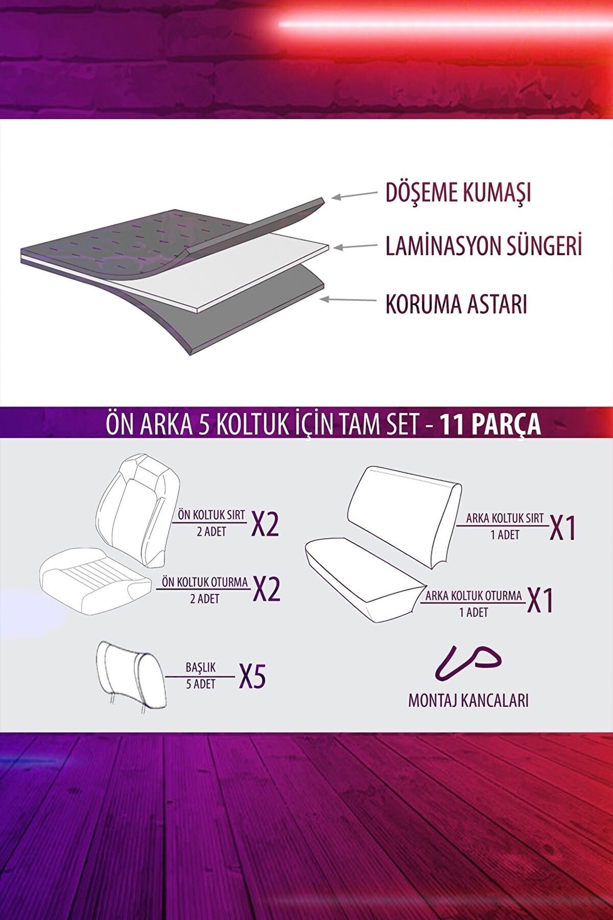 Sport Tahran Serisi Tay Tüyü Koltuk Kılıfı Takımı Füme