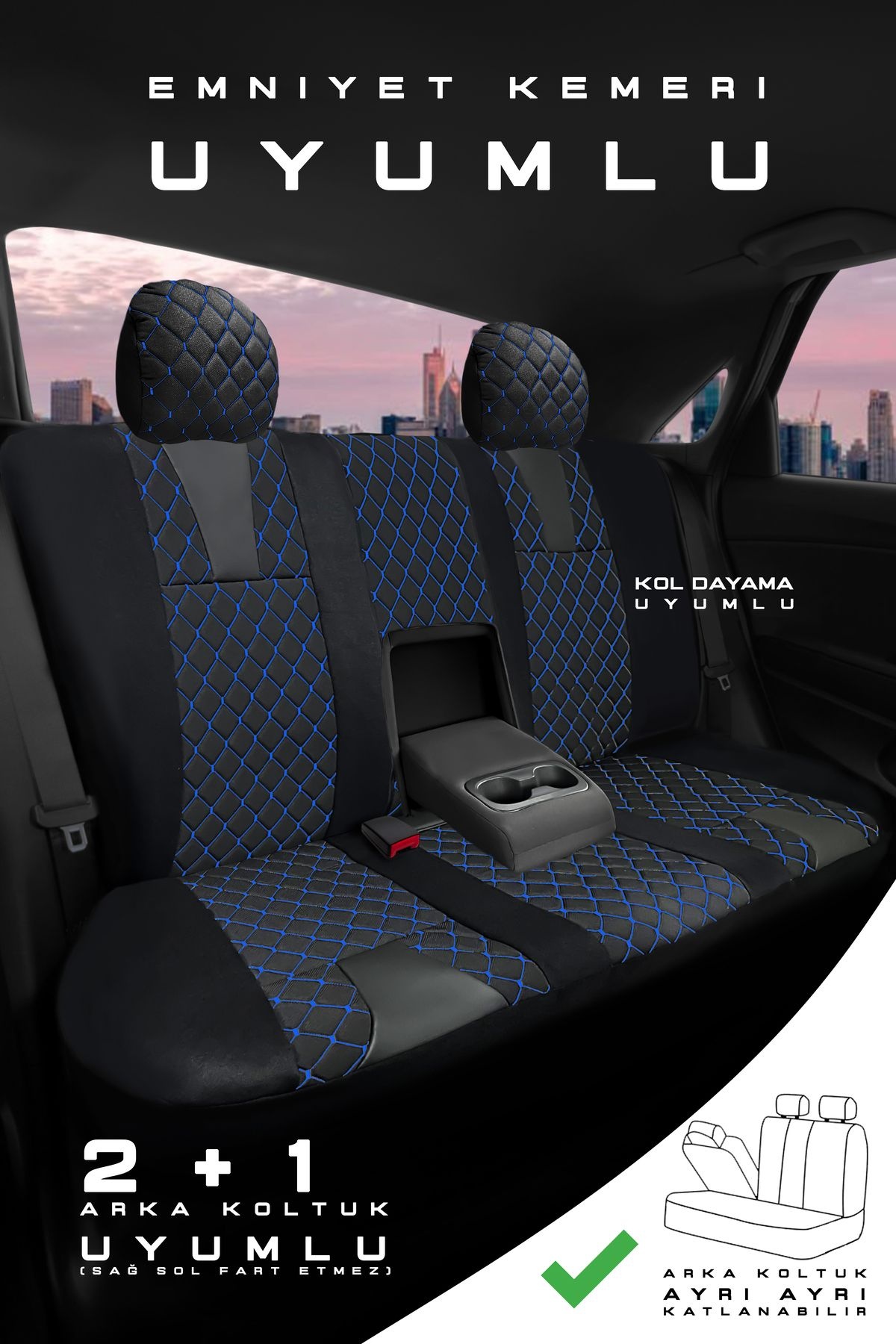Audi A-4 Sedan 2015-2018 Aracınıza Uyumlu Koltuk Kılıfı Jakar Deri Siyah Mavi