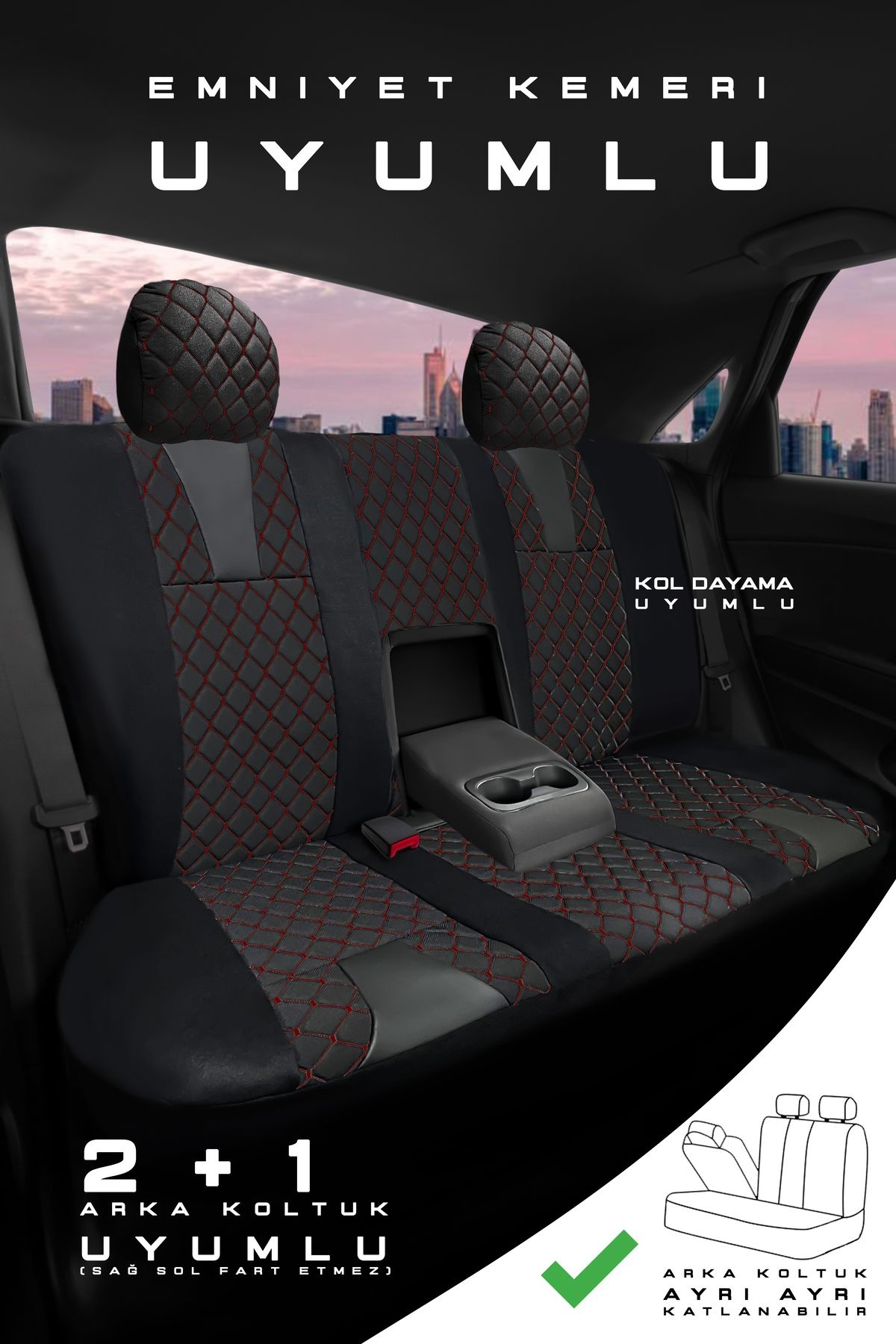 Citroen C4 Hatchback Boş Paket 2016-2020 Aracınıza Uyumlu Koltuk Kılıfı Jakar Deri Siyah Krmz